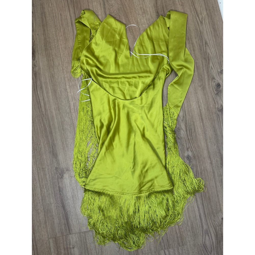 Show Me Your Mumu Chartreuse Green Satin Fringe Maxi Dress Scarf XS - Picture 4 of 6